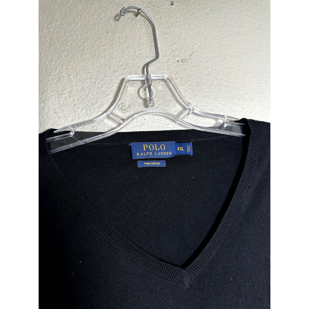 POLO Ralph Lauren Jumper Mens XXL Black Pima Cotton V Neck Casual Purple Logo - Picture 2 of 6